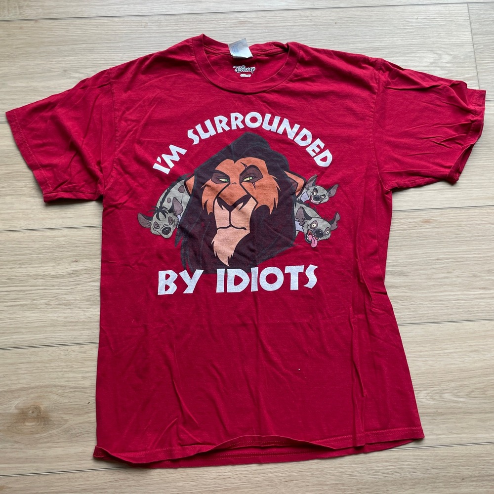 Disney Lion King Scar Im Surrounded By Idiots Red Graphic T-Shirt Mens Medium